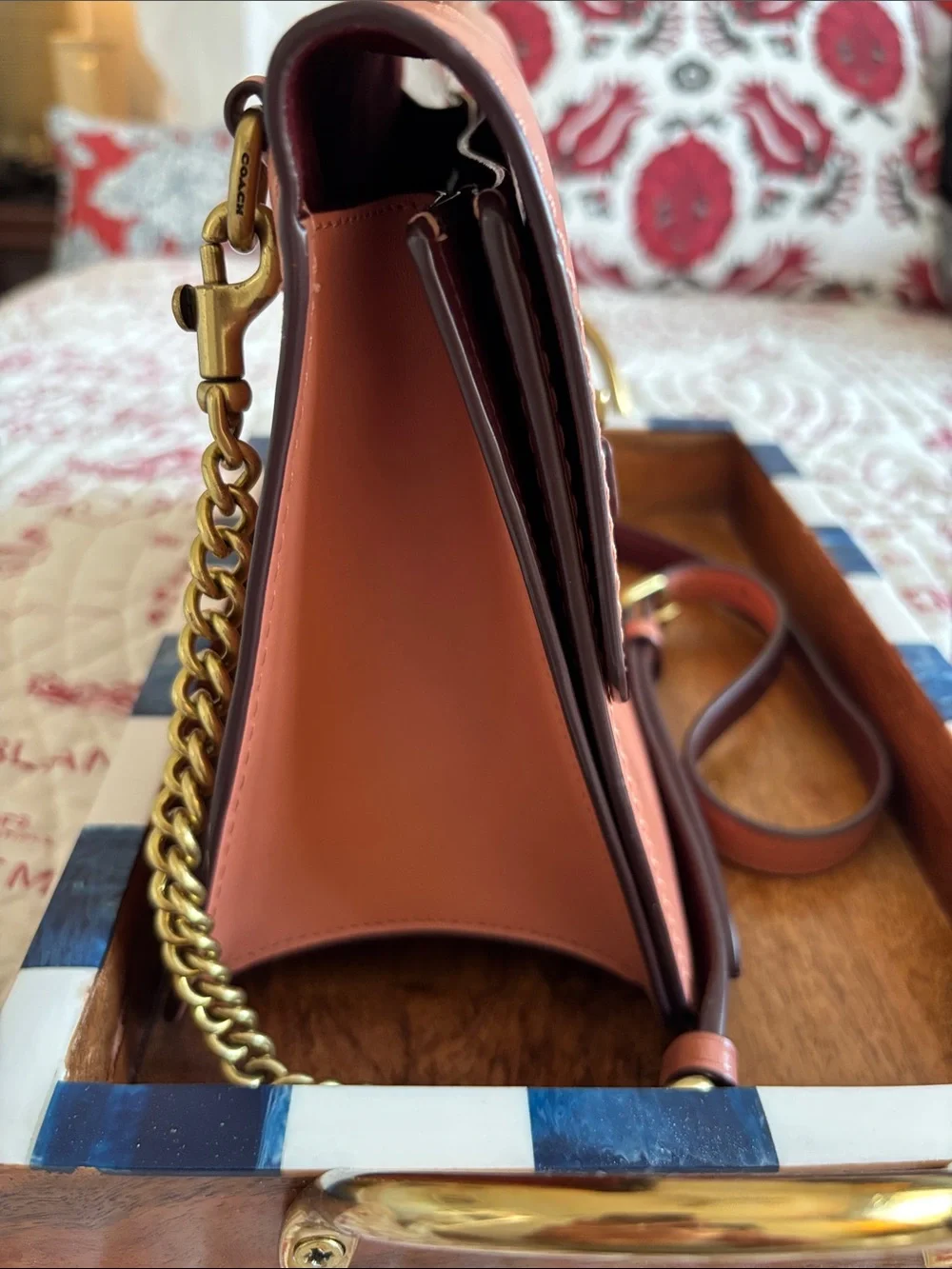 Coach Leather Top-Handle Satchel with Butterfly- Dusty Rose/Burgundy Accents - Picture 5 of 16